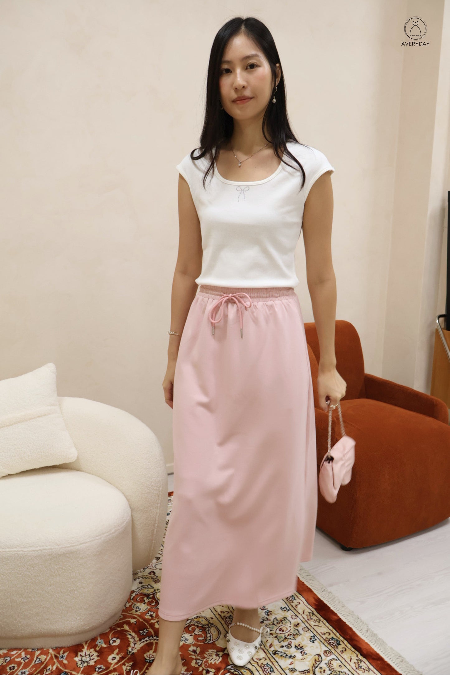 Mara Rhinestone Rib Ribbon Top in White