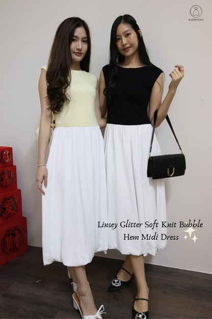 Linsey Glitter Soft Knit Bubble Hem Midi Dress In Classic Black