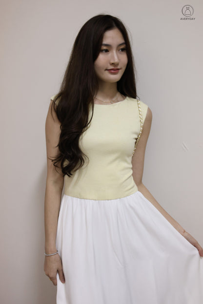 Linsey Glitter Soft Knit Bubble Hem Midi Dress In Butter Cream