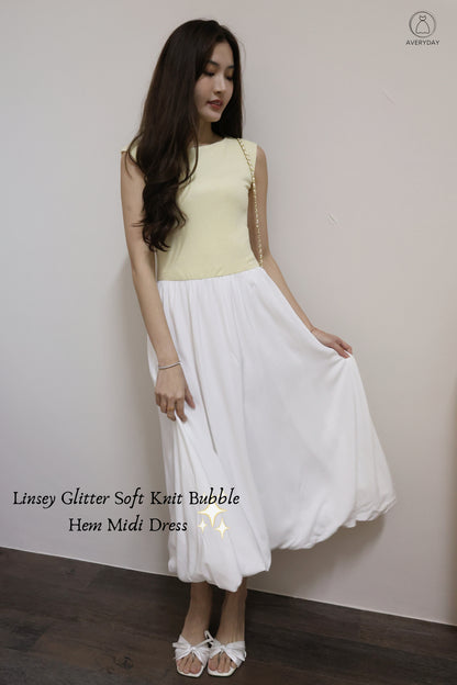 Linsey Glitter Soft Knit Bubble Hem Midi Dress In Butter Cream