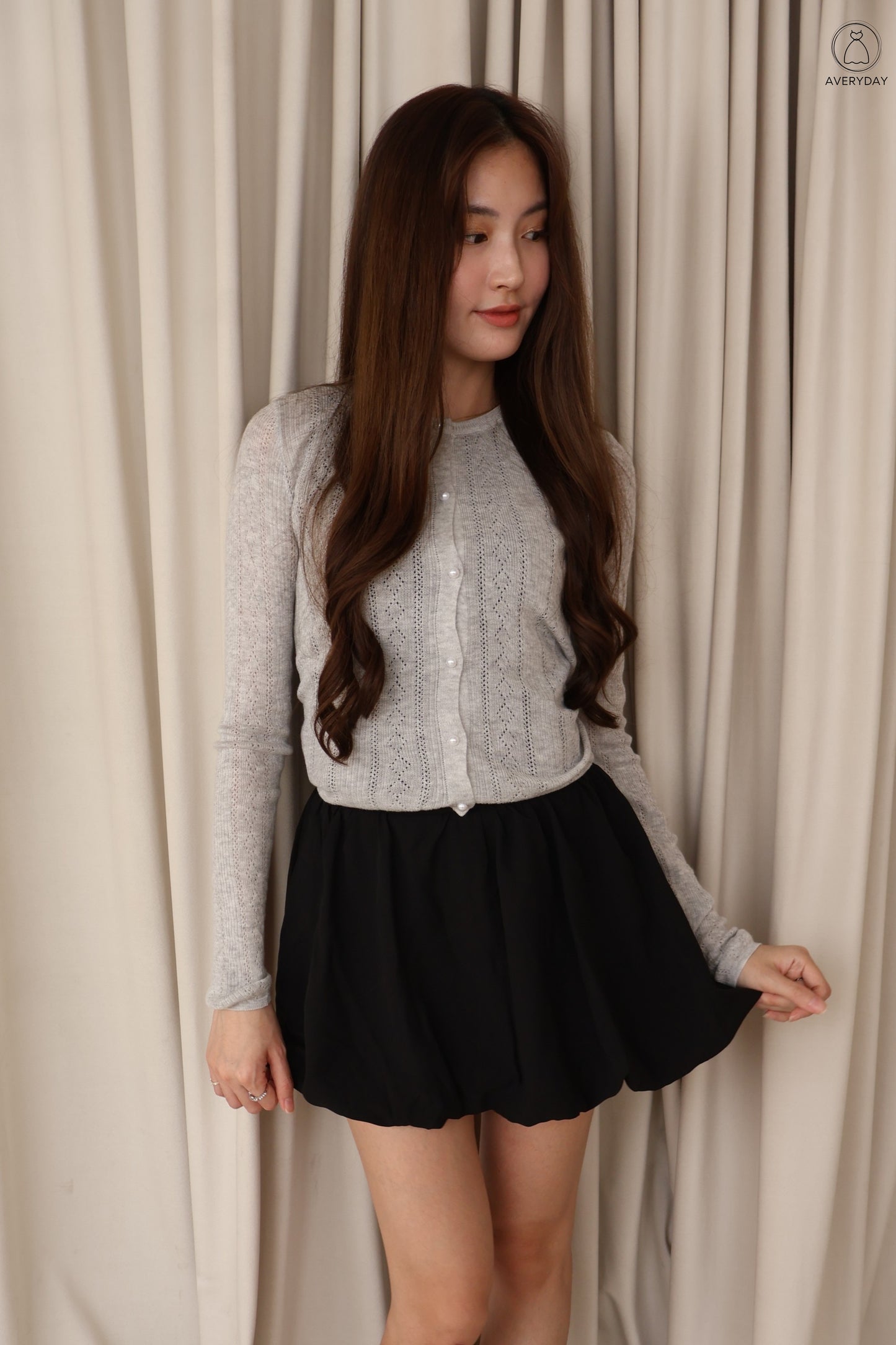 Jane Pearl Button Cardigan In Grey