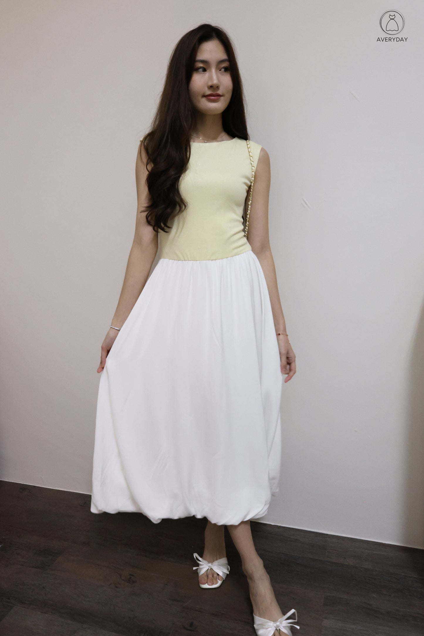 Linsey Glitter Soft Knit Bubble Hem Midi Dress In Butter Cream