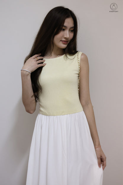 Linsey Glitter Soft Knit Bubble Hem Midi Dress In Butter Cream
