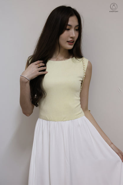Linsey Glitter Soft Knit Bubble Hem Midi Dress In Butter Cream