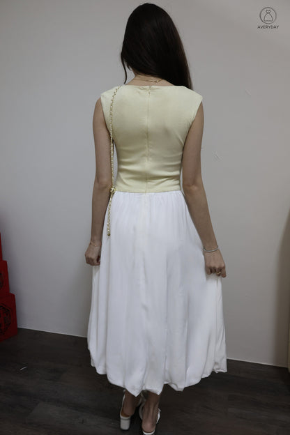 Linsey Glitter Soft Knit Bubble Hem Midi Dress In Butter Cream