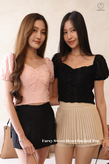 Farey Sweet Heart Ruched Top In Black