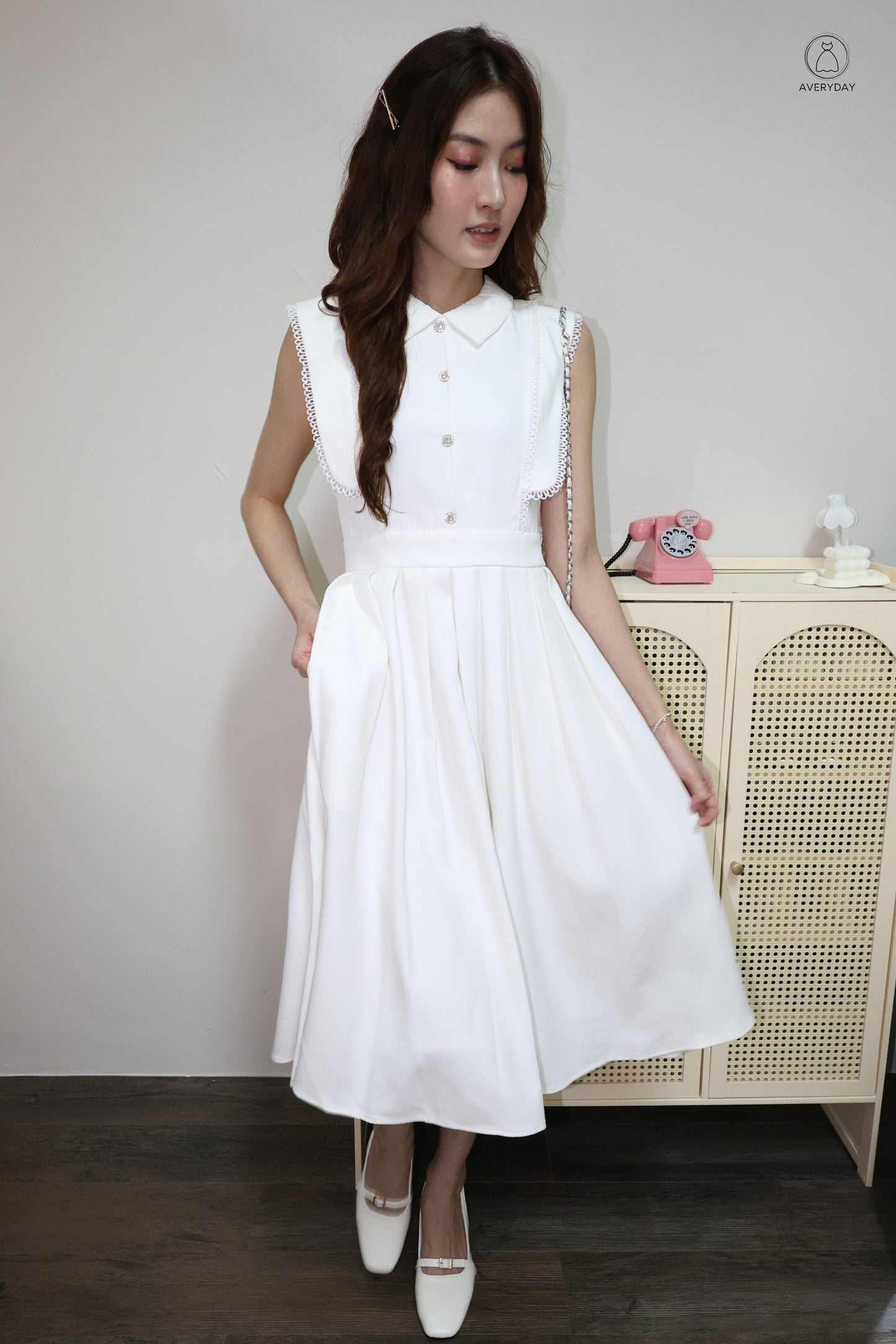 *Premium* Dasey Button Collared Pocket Dress In White