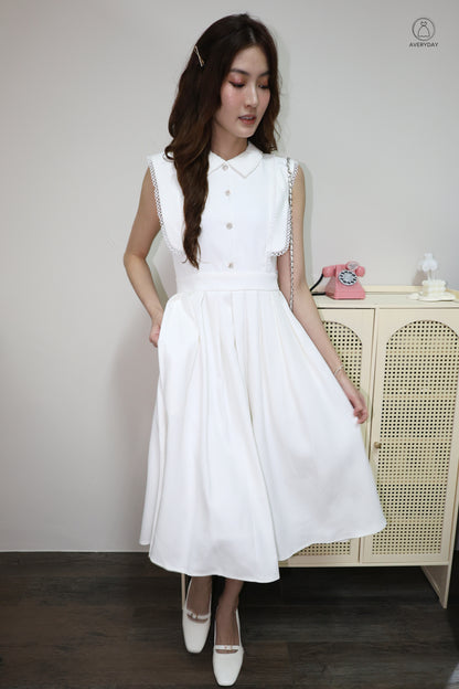*Premium* Dasey Button Collared Pocket Dress In White