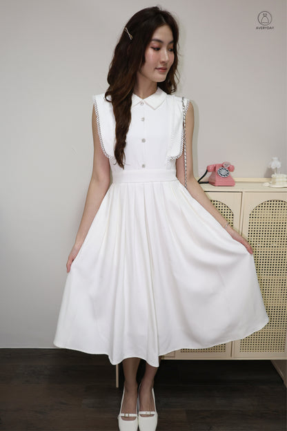 *Premium* Dasey Button Collared Pocket Dress In White