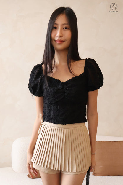 Farey Sweet Heart Ruched Top In Black