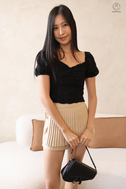 Farey Sweet Heart Ruched Top In Black