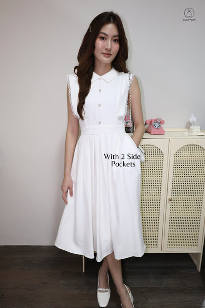 *Premium* Dasey Button Collared Pocket Dress In White