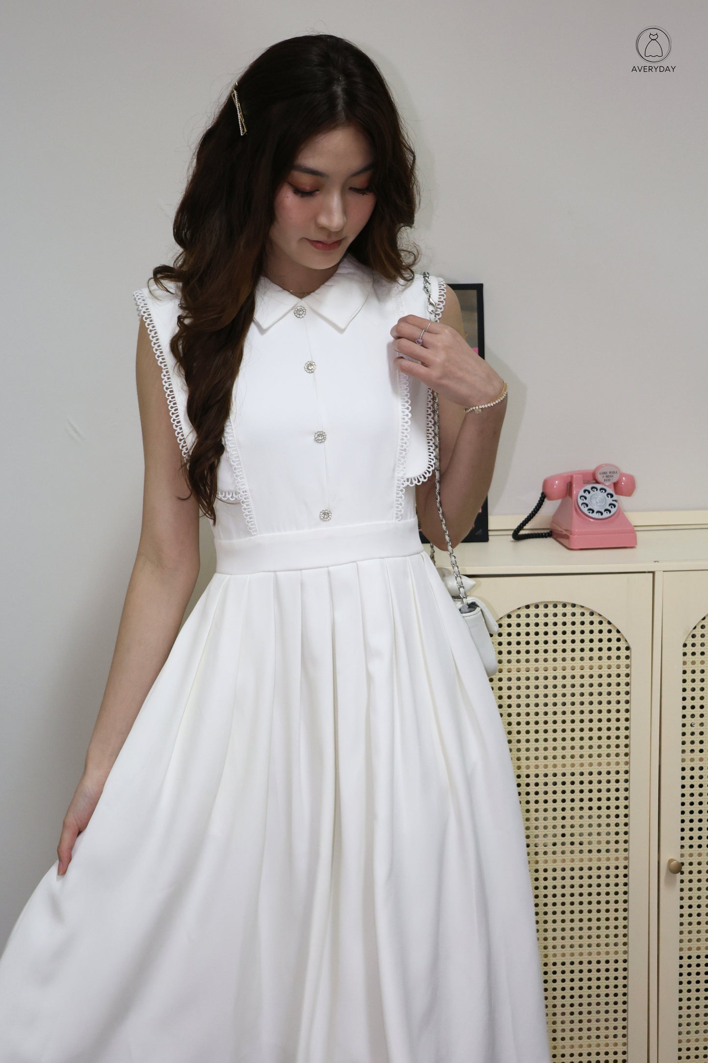 *Premium* Dasey Button Collared Pocket Dress In White