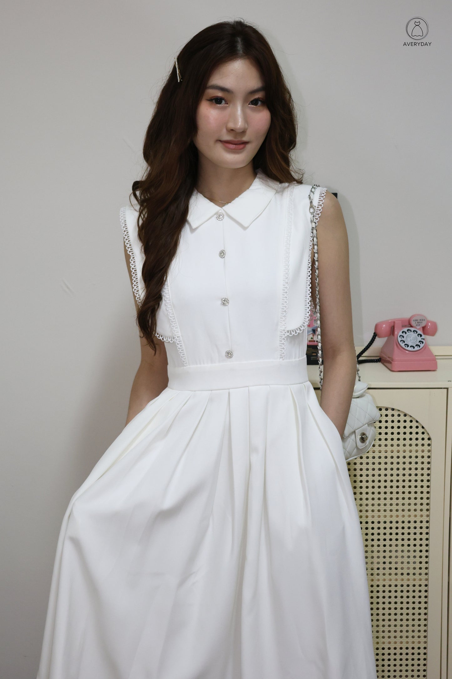 *Premium* Dasey Button Collared Pocket Dress In White