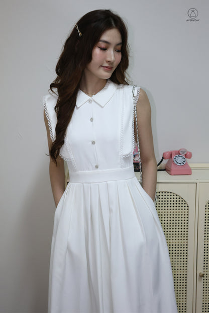 *Premium* Dasey Button Collared Pocket Dress In White