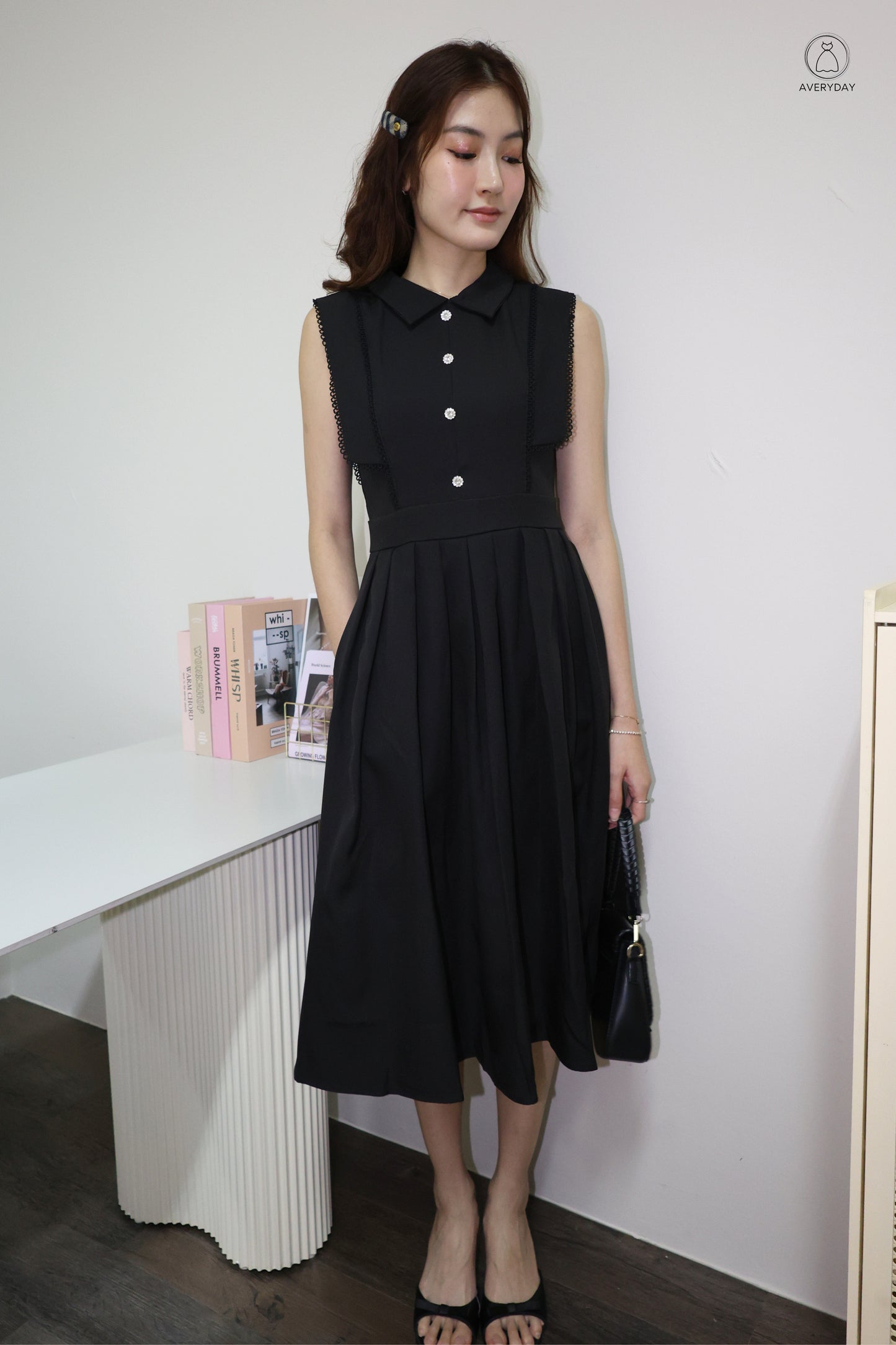 *Premium* Dasey Button Collared Pocket Dress In Black