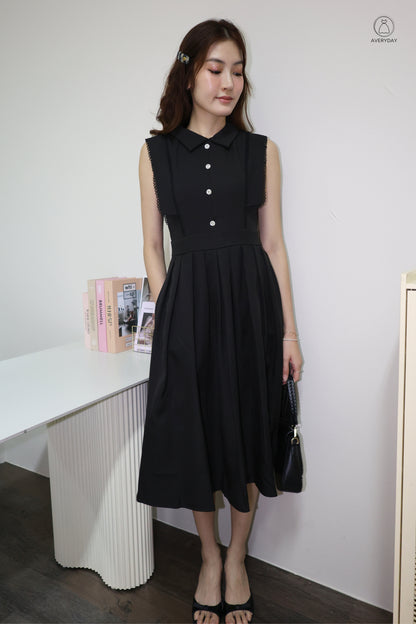 *Premium* Dasey Button Collared Pocket Dress In Black