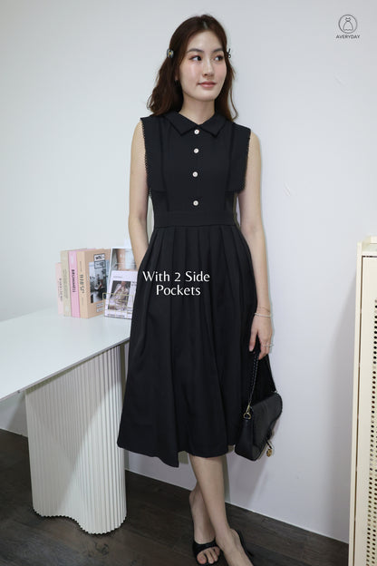 *Premium* Dasey Button Collared Pocket Dress In Black