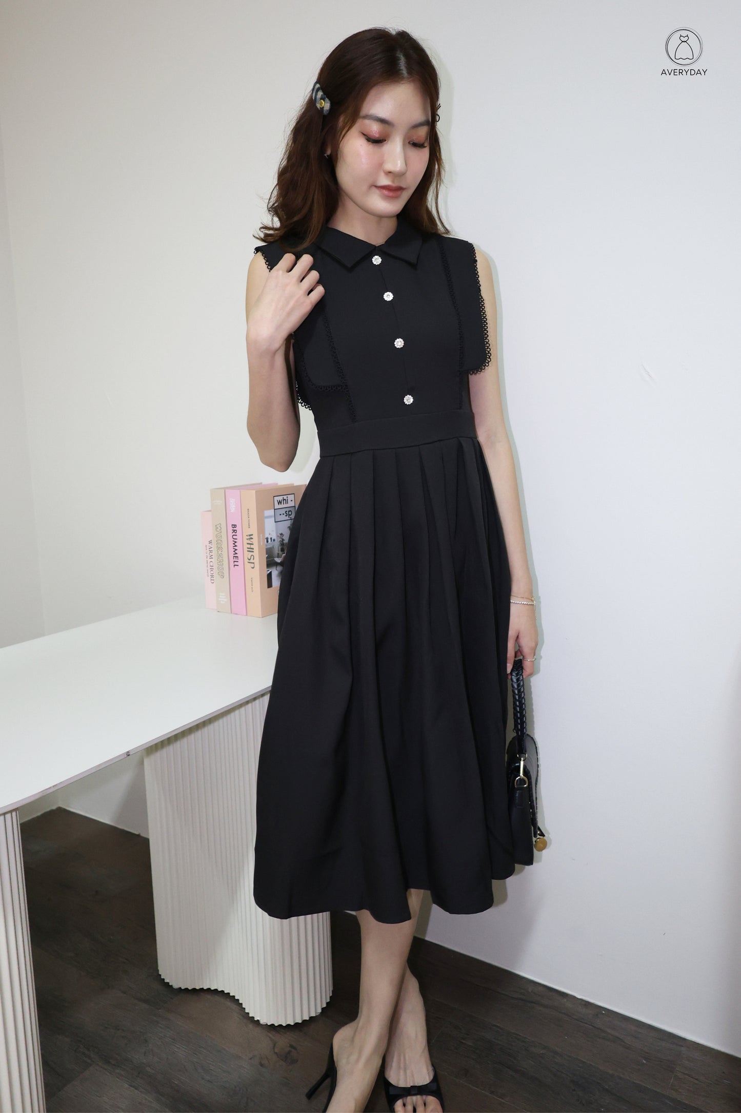 *Premium* Dasey Button Collared Pocket Dress In Black