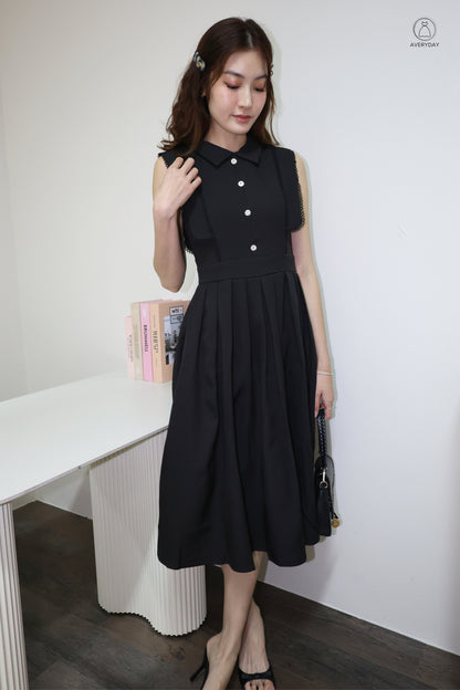 *Premium* Dasey Button Collared Pocket Dress In Black