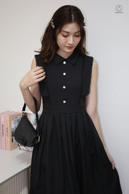 *Premium* Dasey Button Collared Pocket Dress In Black