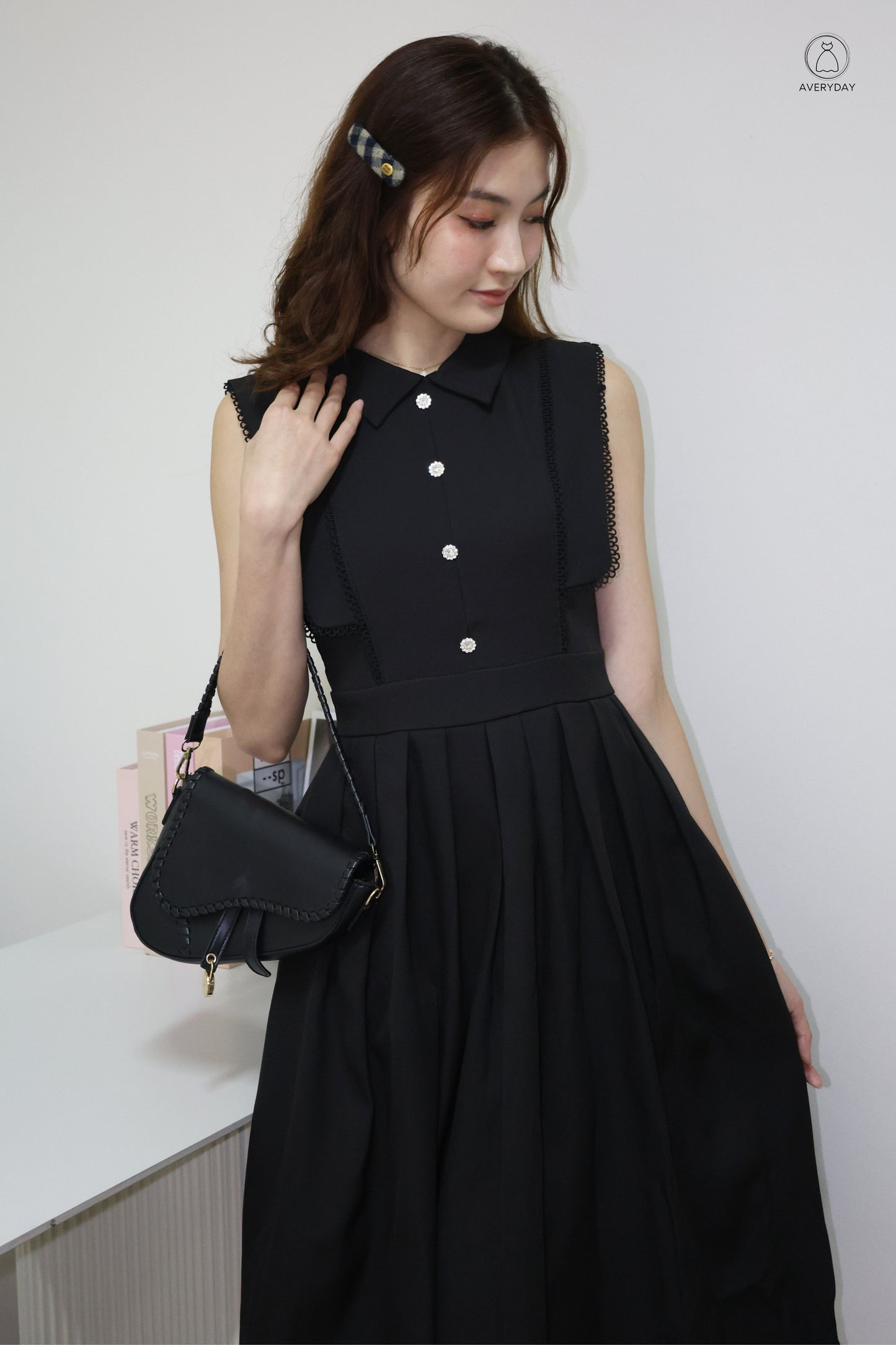 *Premium* Dasey Button Collared Pocket Dress In Black