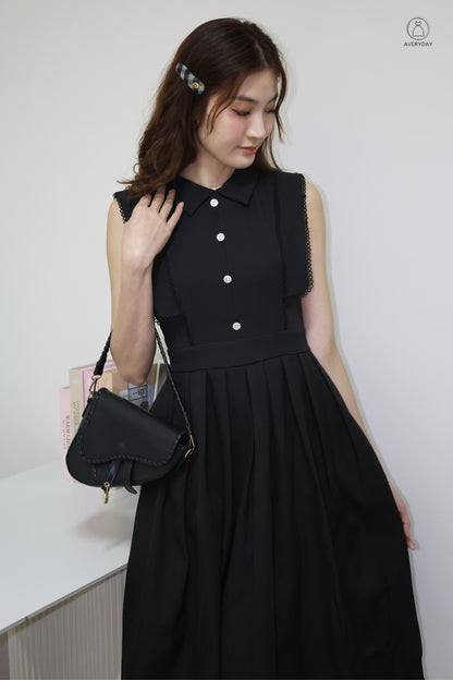 *Premium* Dasey Button Collared Pocket Dress In Black