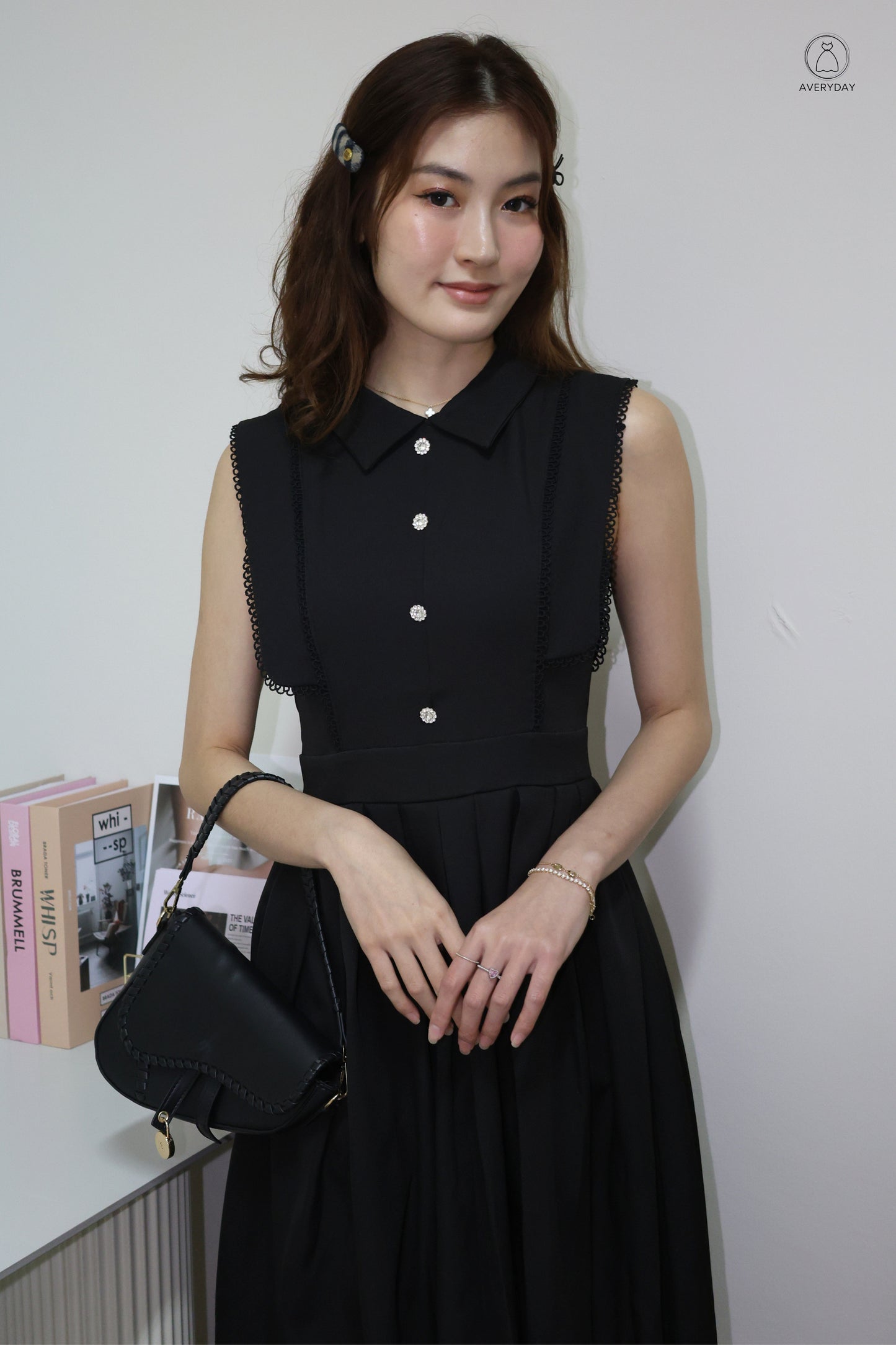 *Premium* Dasey Button Collared Pocket Dress In Black