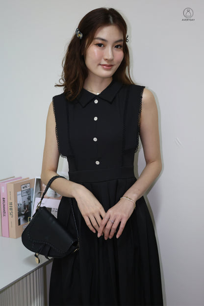 *Premium* Dasey Button Collared Pocket Dress In Black