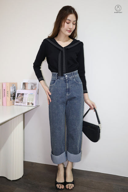 Lindy Washed Denim Cuffed Jeans (Dark)
