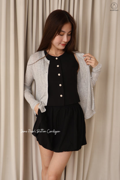 Jane Pearl Button Cardigan In Grey