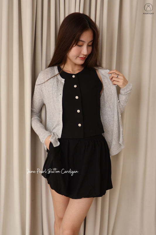 Jane Pearl Button Cardigan In Grey