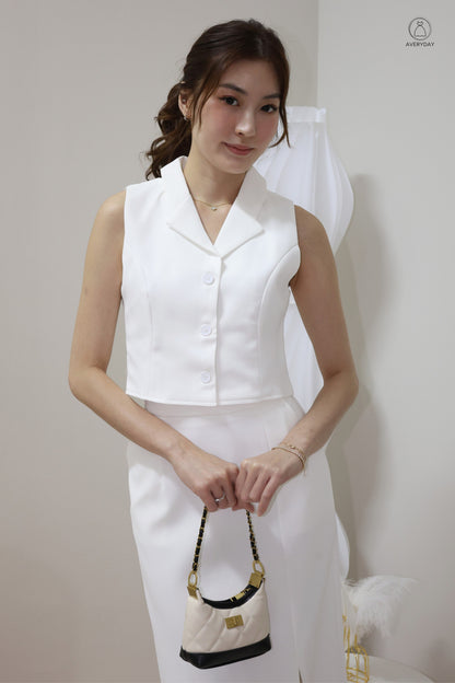 Selly Button Vested Co-Ord Set In White