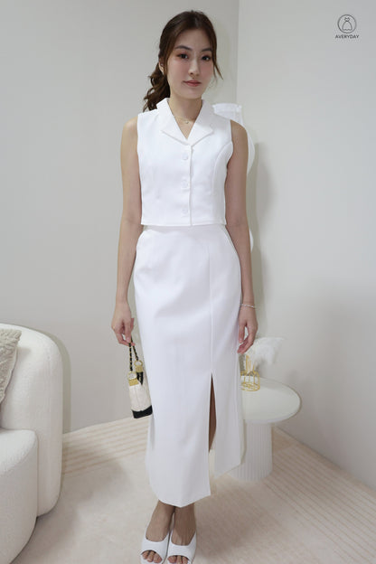 Selly Button Vested Co-Ord Set In White