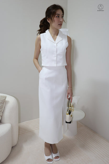 Selly Button Vested Co-Ord Set In White