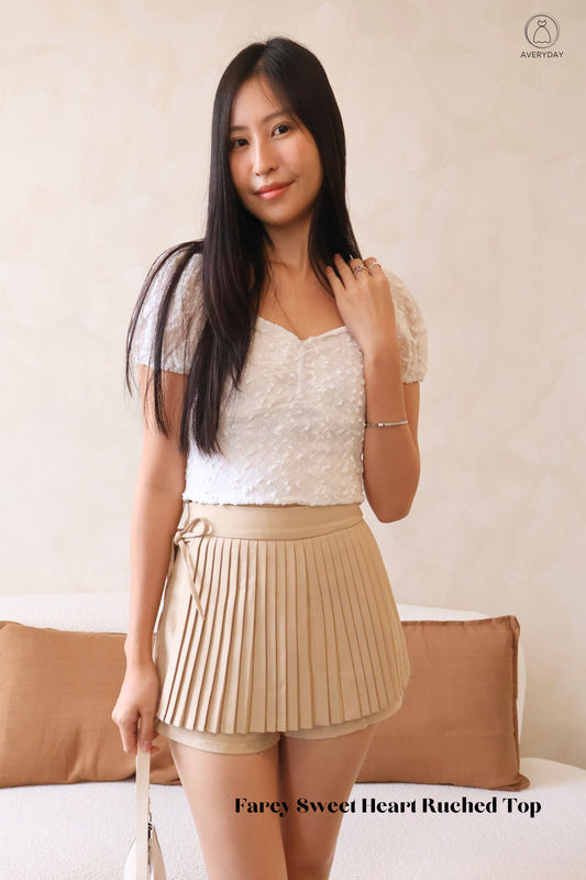 Farey Sweet Heart Ruched Top In White
