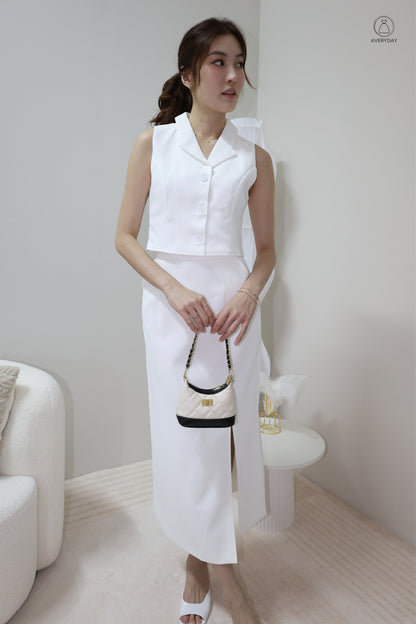 Selly Button Vested Co-Ord Set In White