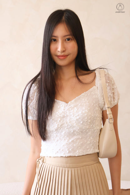 Farey Sweet Heart Ruched Top In White