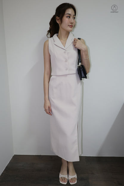Selly Button Vested Co-Ord Set In Beige