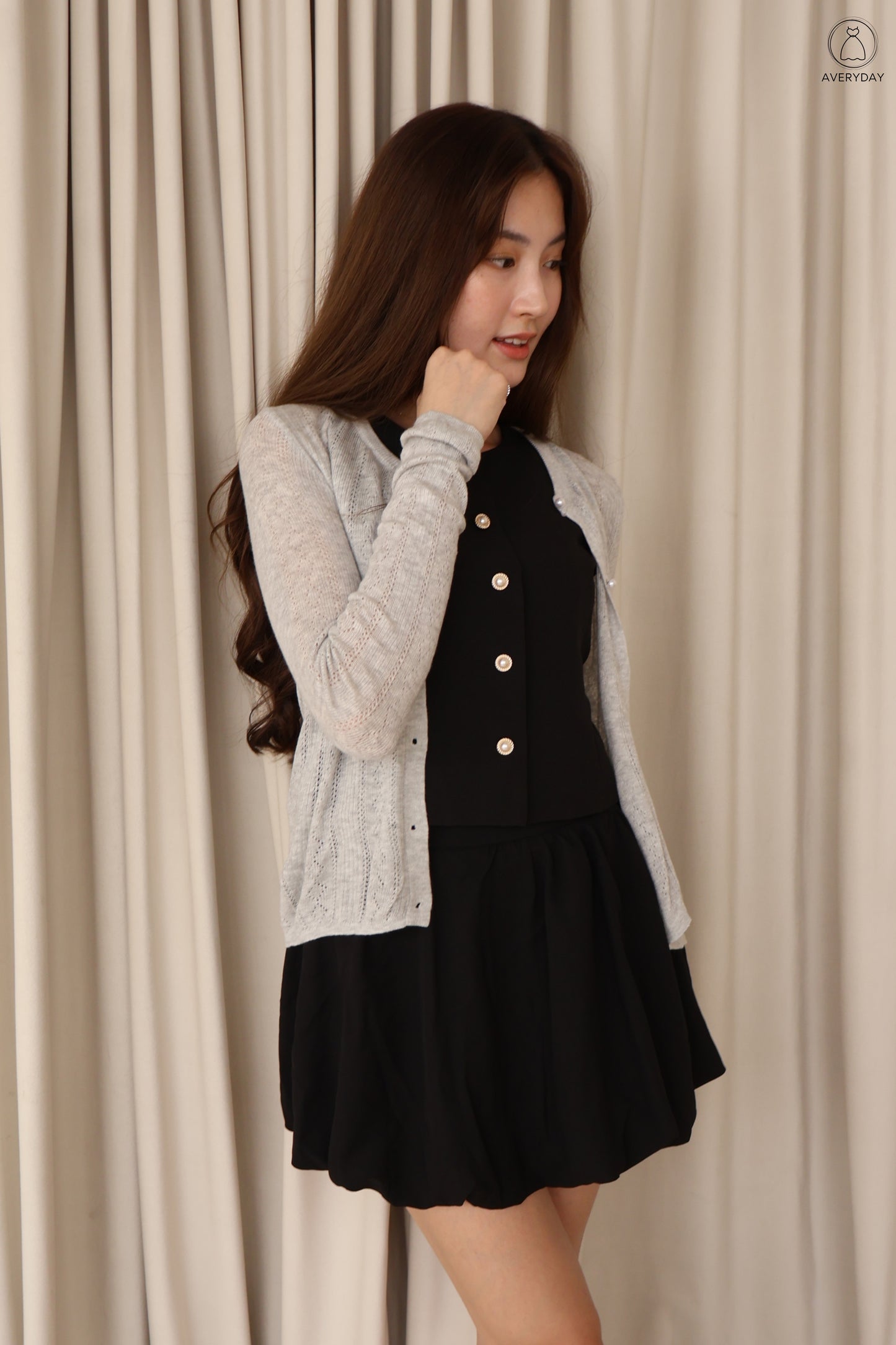 Jane Pearl Button Cardigan In Grey