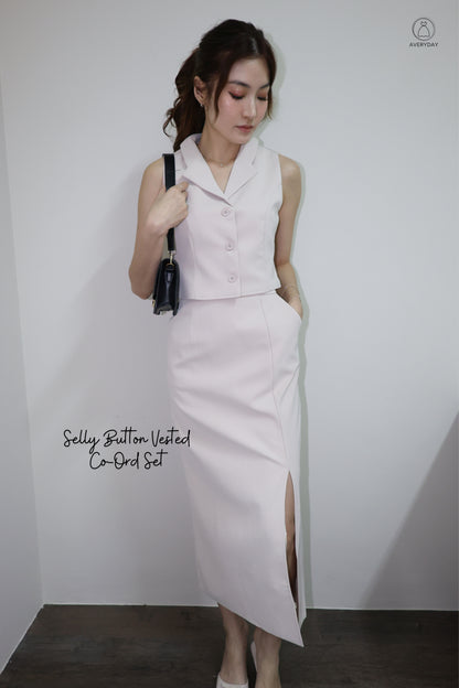 Selly Button Vested Co-Ord Set In Beige