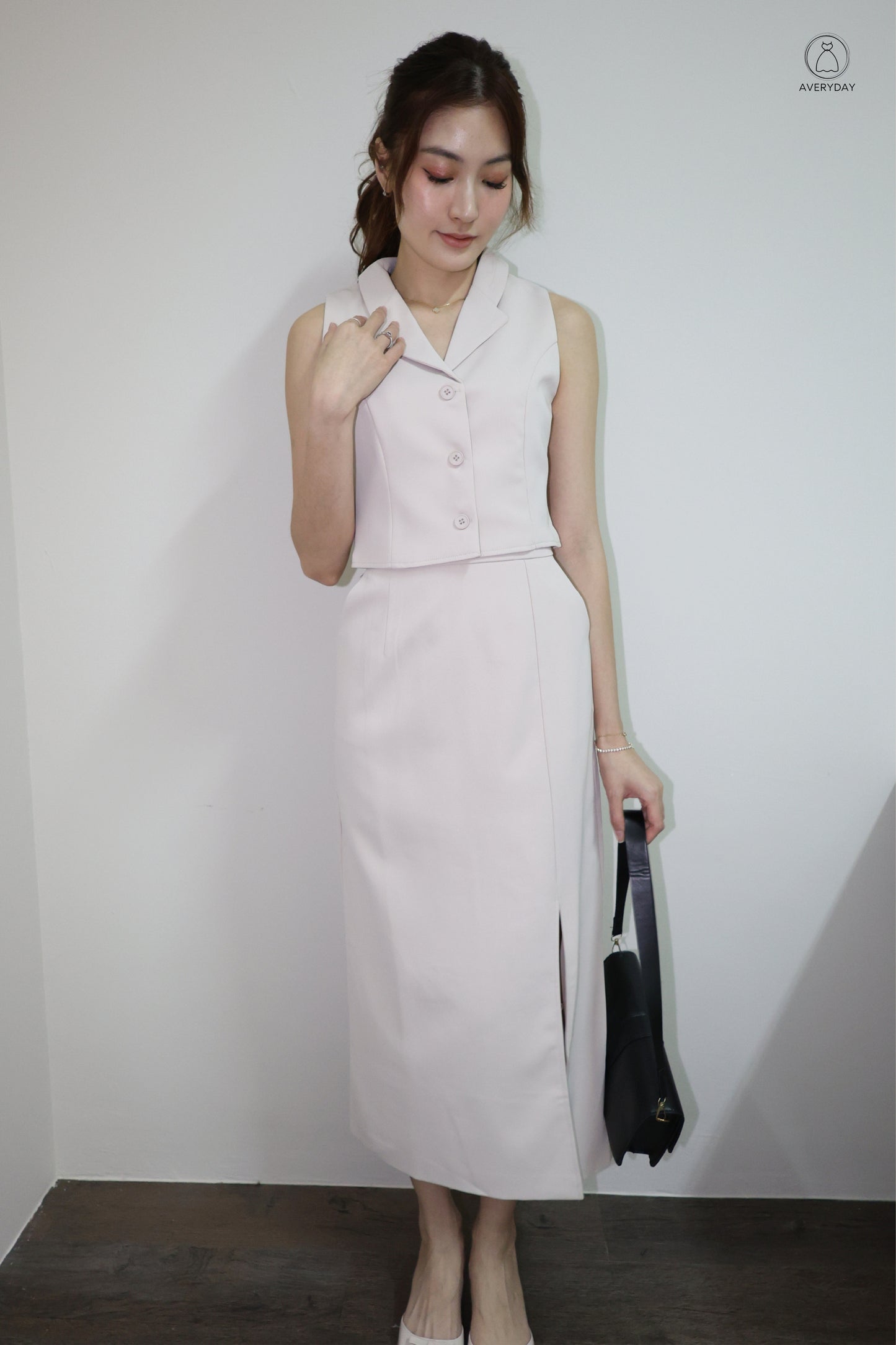 Selly Button Vested Co-Ord Set In Beige