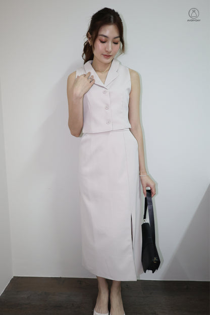Selly Button Vested Co-Ord Set In Beige