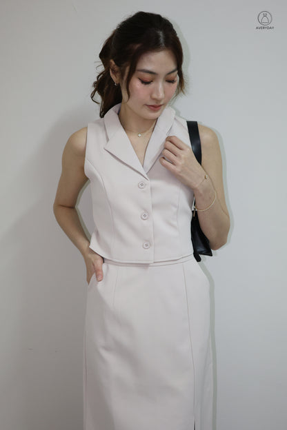Selly Button Vested Co-Ord Set In Beige