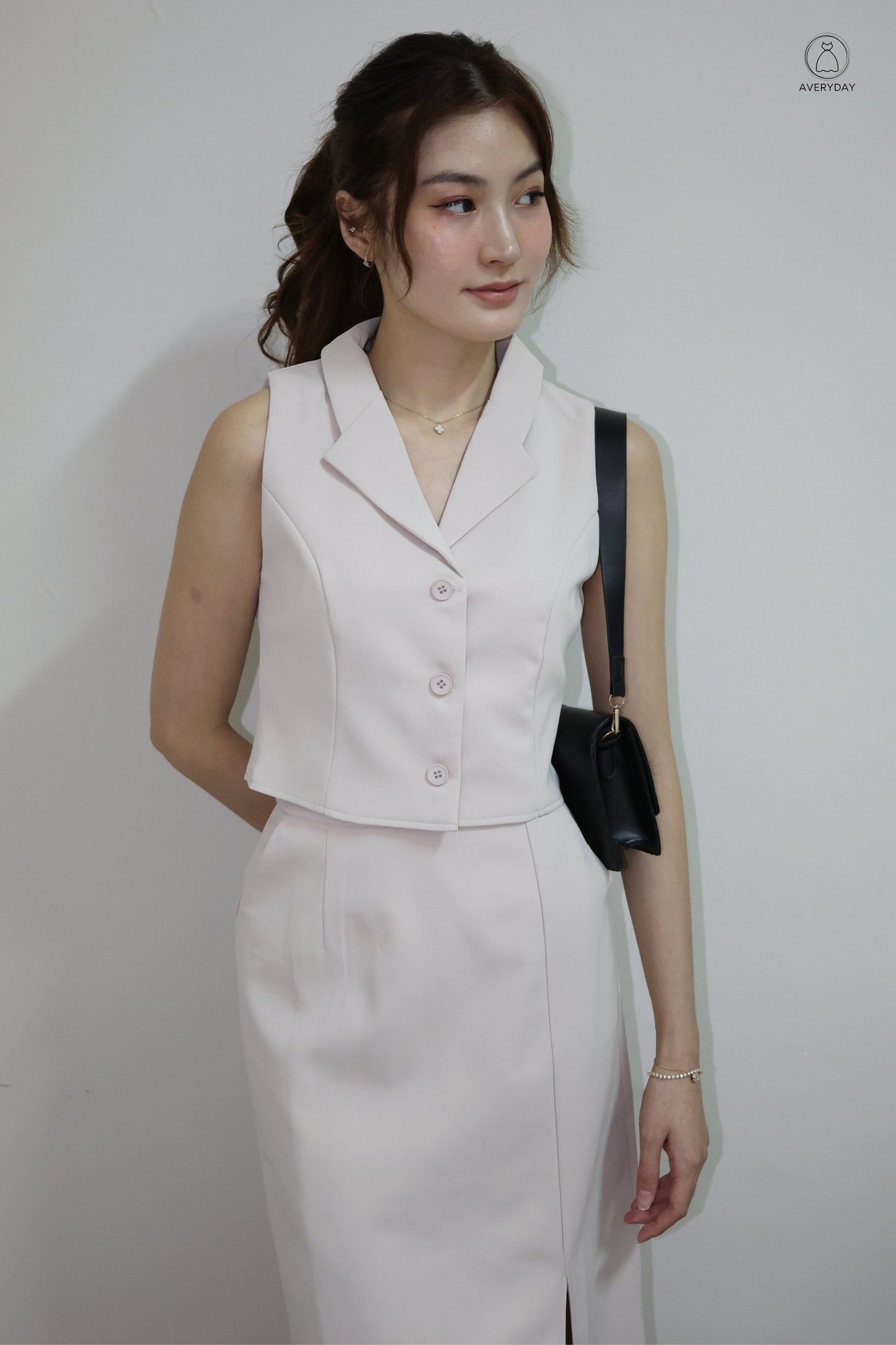 Selly Button Vested Co-Ord Set In Beige