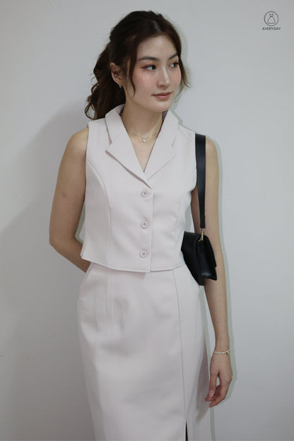 Selly Button Vested Co-Ord Set In Beige