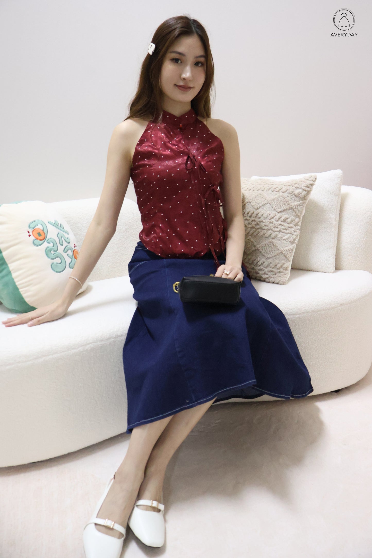 *Premium* 漫 (Màn) Pocket Denim Flutter Flare Midi Skirt In Dark Wash