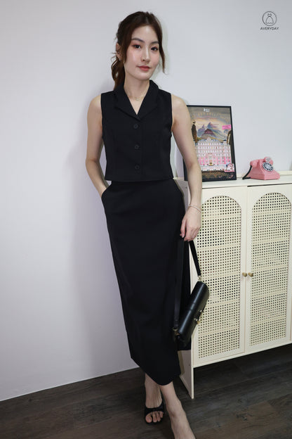 Selly Button Vested Co-Ord Set In Black