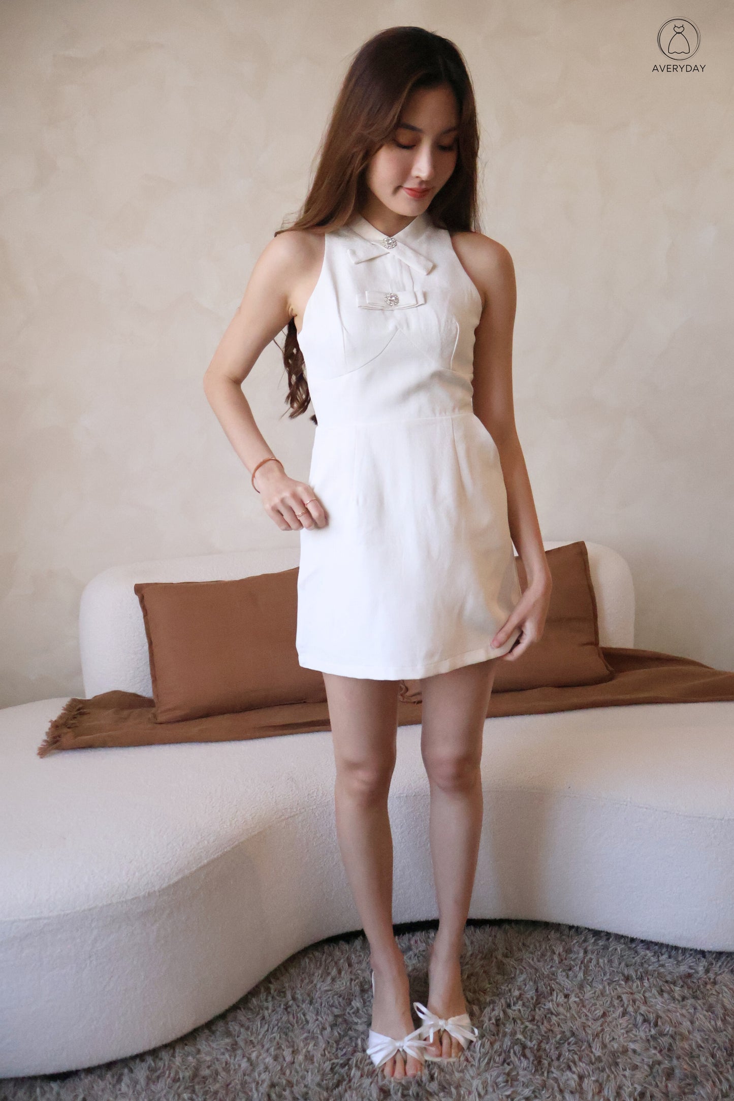 Candice Bejeweled Romper Dress In Cream