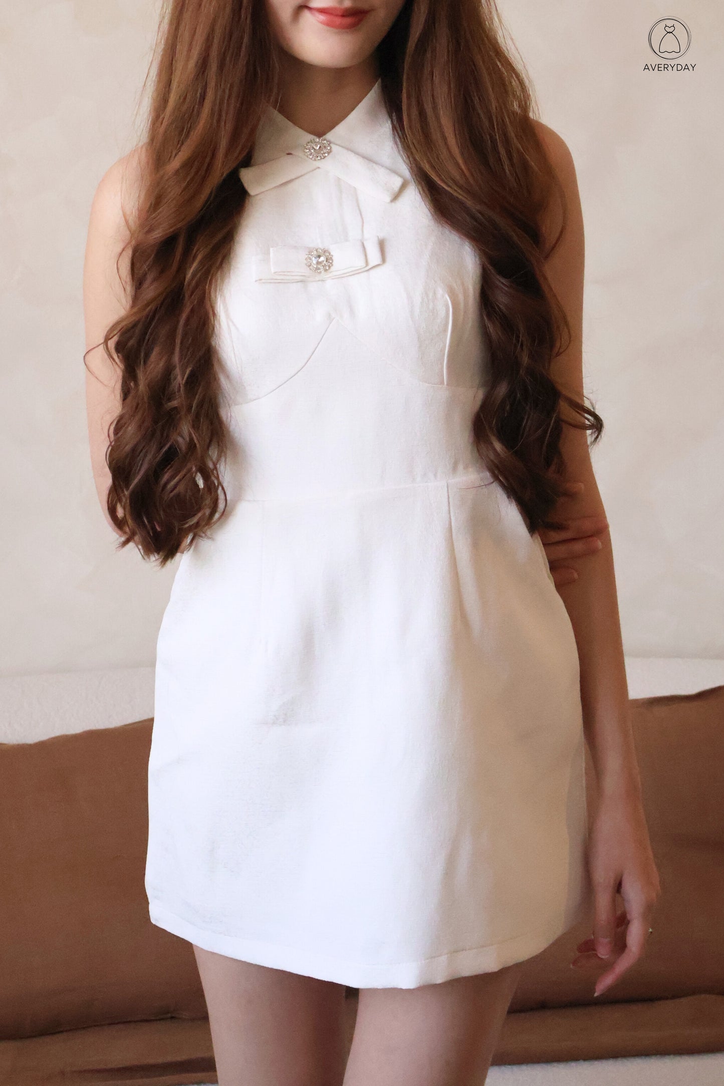 Candice Bejeweled Romper Dress In Cream